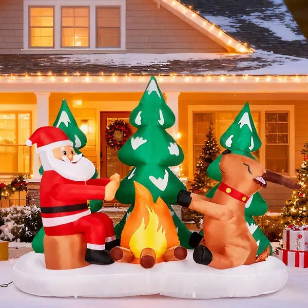 9 FT Santa & Reindeer Campfire Inflatable